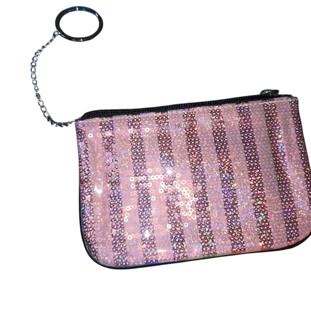 Victoria's Secret Fashion Show Pink Sequin Mini Bag Keychain Cosmetic Pouch Coin